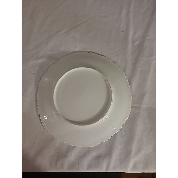 Antique Vintage 8 in scalloped edge white porcelain plate with pink flowers - Picture 6 of 8